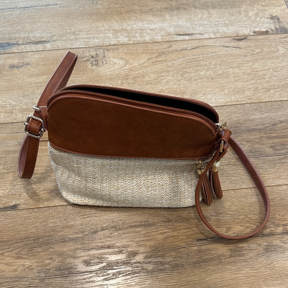 Brown and Tan Women's Crossbody Bag
